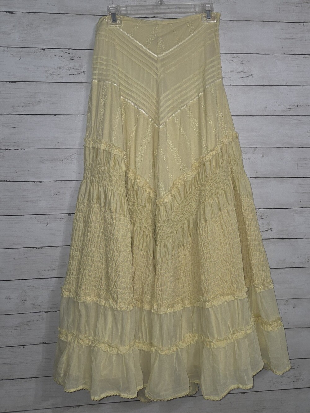 Oilily Pale Yellow Tiered Maxi Skirt Mixed Patterns Sz 2 ,beachy, Coastal, Boho